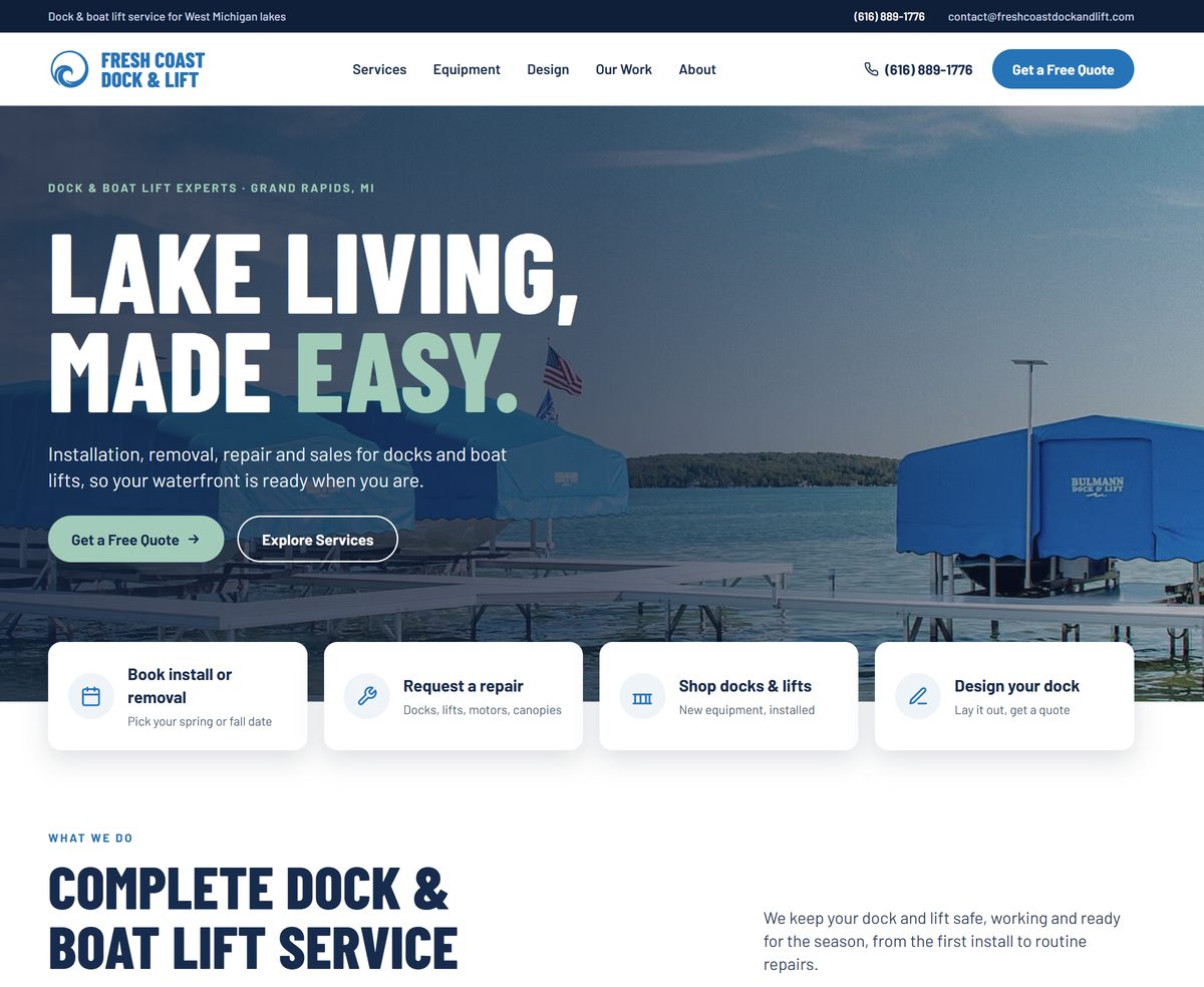 The Fresh Coast Dock & Lift homepage